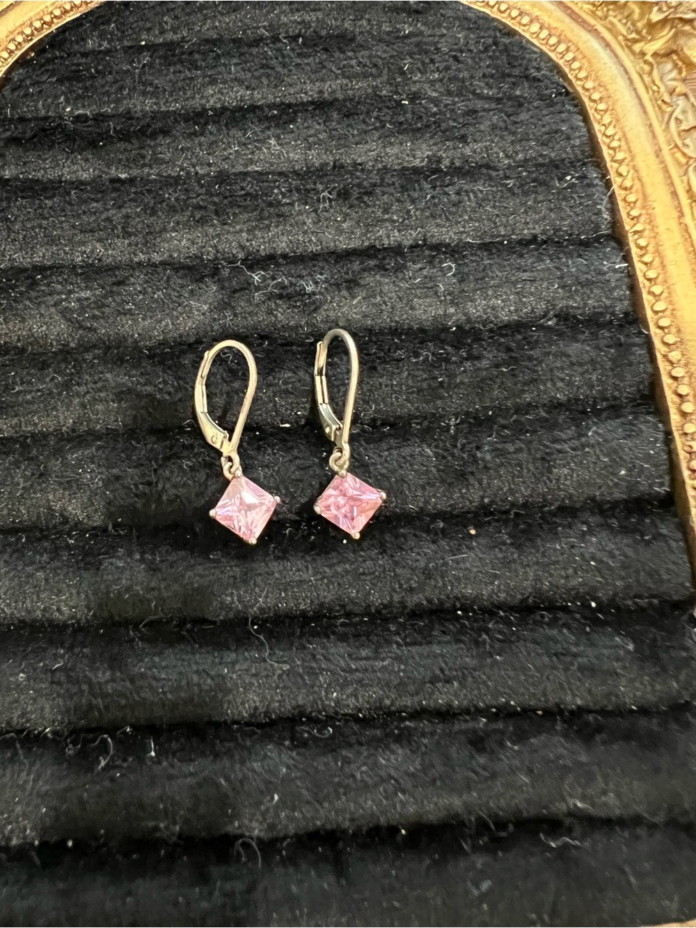 925 Pink Square Crystal Drop Earrings - Women Jewelry